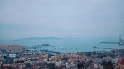 Cross Stitch | Qingdao - Top View Of Cityscape Facing Ocean - Cross Stitched