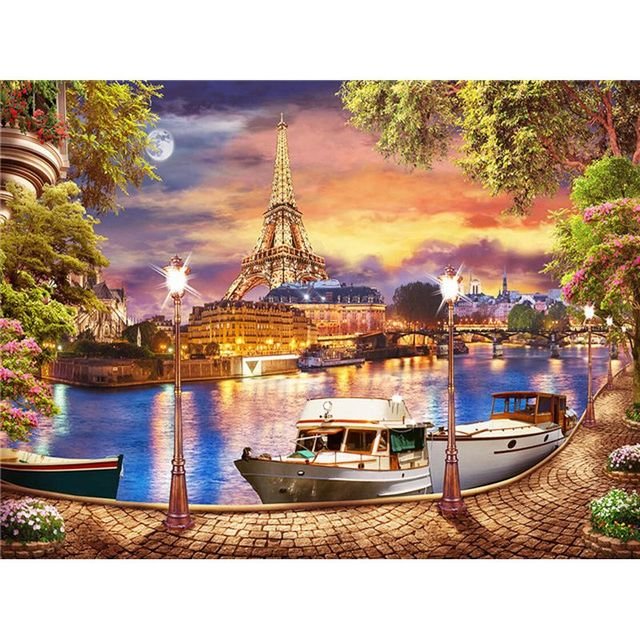 Cross Stitch | Romantic River in Paris - Cross Stitched