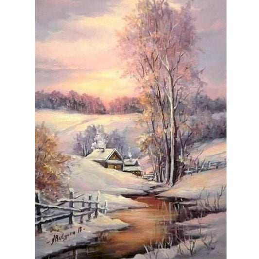 Cross Stitch | Rural Winter Scene - Cross Stitched