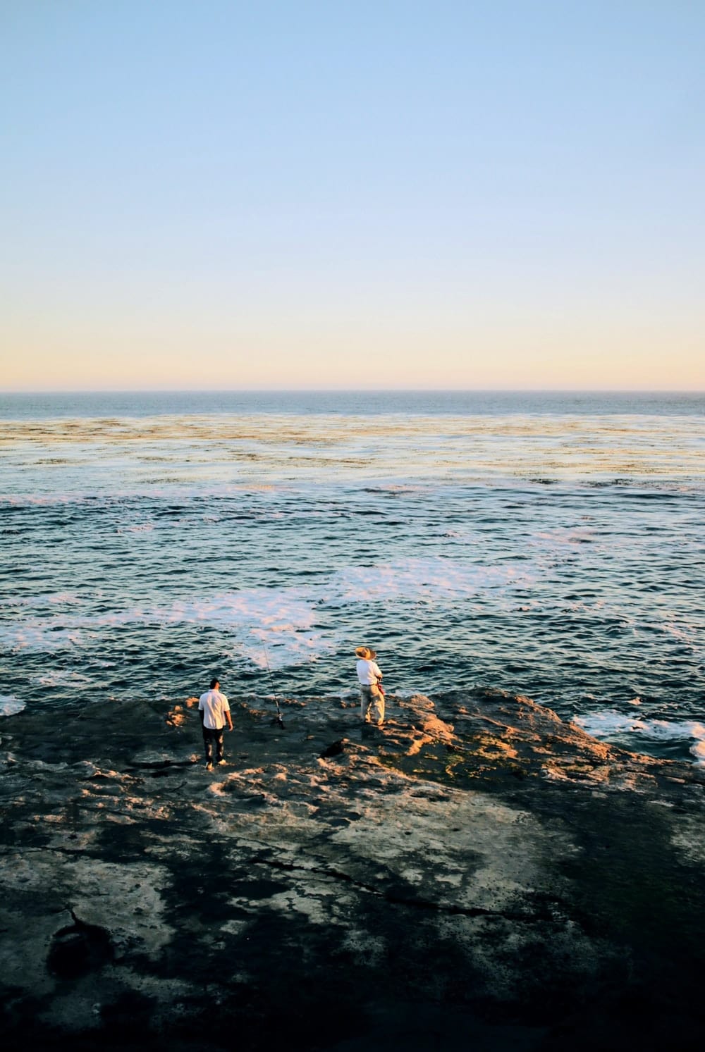 Cross Stitch | Santa Cruz - Two Person Standing In Front Of Shoreline - Cross Stitched