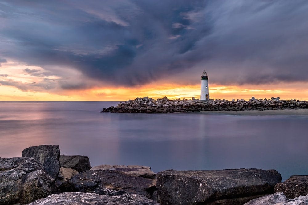 Cross Stitch | Santa Cruz - White Lighthouse On Shore Beside Body Of Water - Cross Stitched