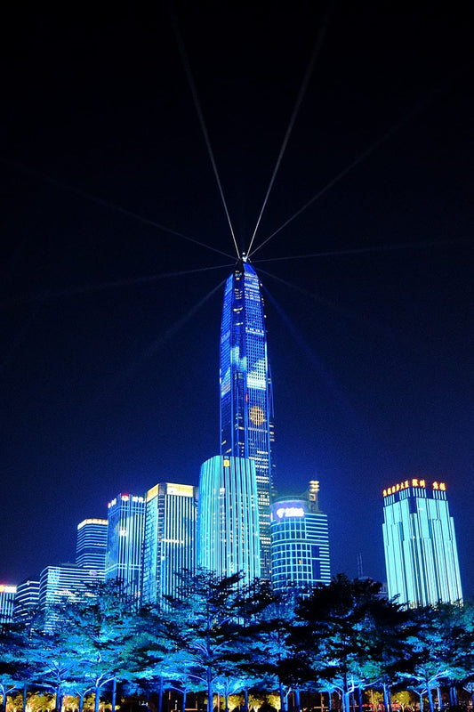 Cross Stitch | Shenzhen - Lighted Buildings At Night - Cross Stitched