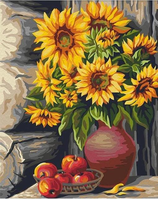 Cross Stitch | Sunflower Vase 3 - Cross Stitched