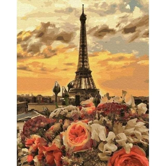 Cross Stitch | Sunset, Bouquet, and Eiffel Tower - Cross Stitched