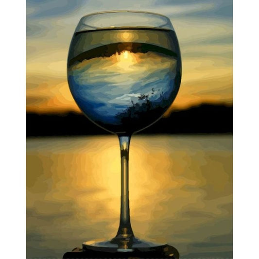 Cross Stitch | Sunset Wine Glass - Cross Stitched