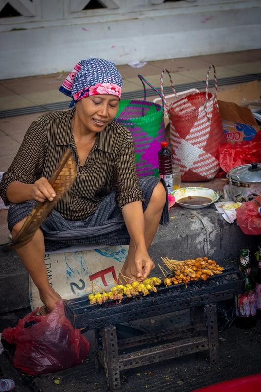 Cross Stitch | Surabaya - Woman Making Barbecue - Cross Stitched