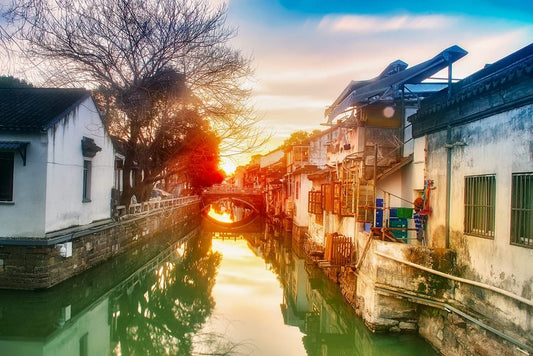 Cross Stitch | Suzhou - Canal With Bridge And Houses - Cross Stitched