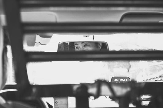 Cross Stitch | Taizhou - Grayscale Photo Of Car Side Mirror - Cross Stitched