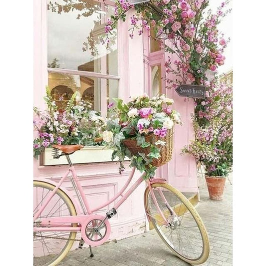 Cross Stitch | Vintage Bicycle and Roses - Cross Stitched