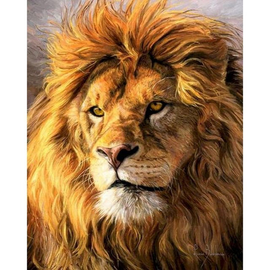 Cross Stitch | Watchful Look of Lion - Cross Stitched