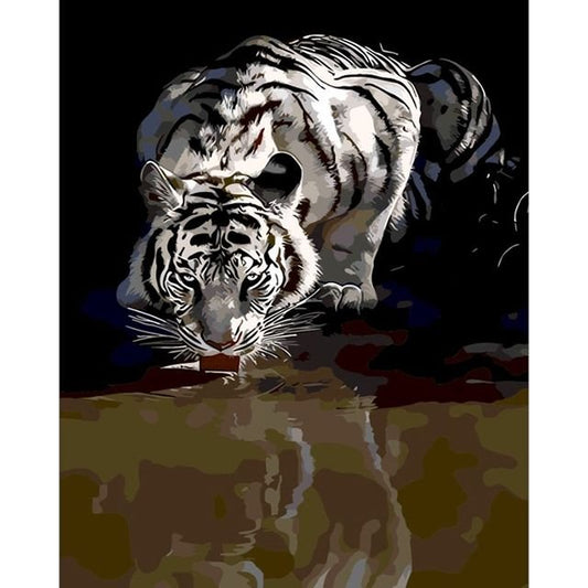Cross Stitch | White Tiger Reflection - Cross Stitched