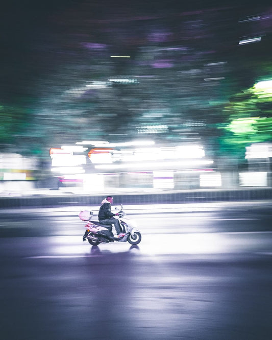 Cross Stitch | Wuhu - Person Riding Motor Scooter - Cross Stitched