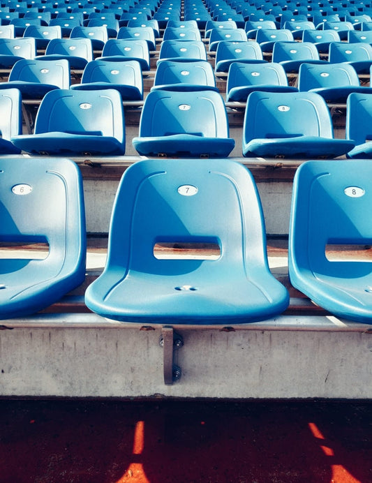 Cross Stitch | Yangzhou - Blue Plastic Chairs At Stadium - Cross Stitched