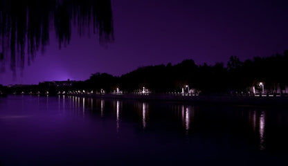Cross Stitch | Yangzhou - Lighted Buildings Near Body Of Water At Night - Cross Stitched
