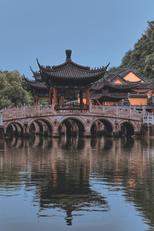 Cross Stitch | Zhenjiang - Red And White Temple Near Body Of Water During Daytime - Cross Stitched