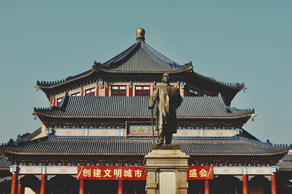 Cross Stitch | Zhongshan - Brown And Red Temple Under Blue Sky During Daytime - Cross Stitched