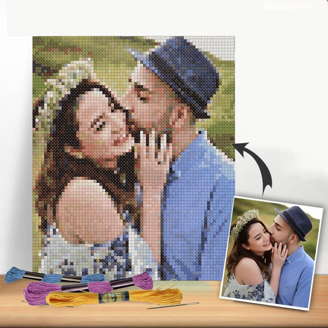 Custom Couple Cross Stitch Tapestry Kit | Just Upload Your Photo! - Cross Stitched