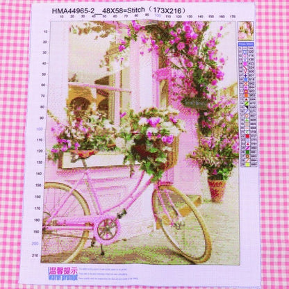 Flowery Bicycle In Paris DIY 11CT Embroidery Cross Stitch Kit - Cross Stitched
