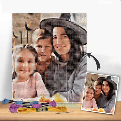 Happy Family Cross Stitch Tapestry Kit | Just Upload Your Photo! - Cross Stitched