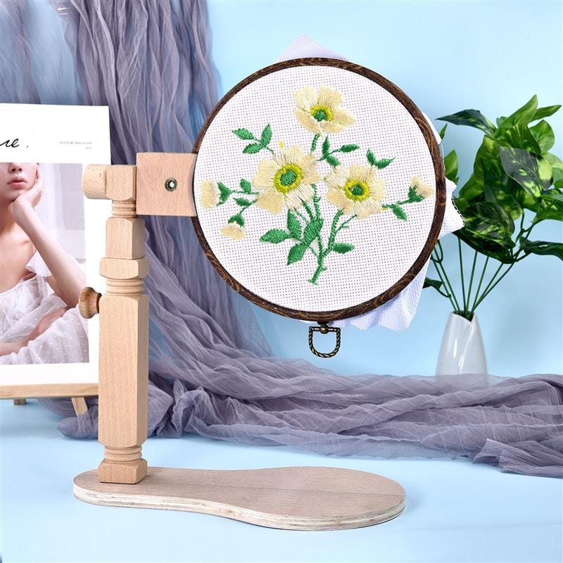 Wooden Embroidery Adjustable Desktop Stand - Cross Stitched